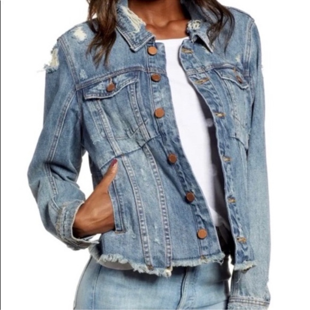 Blank NYC Distressed Raw Hem Denim Jean Jacket